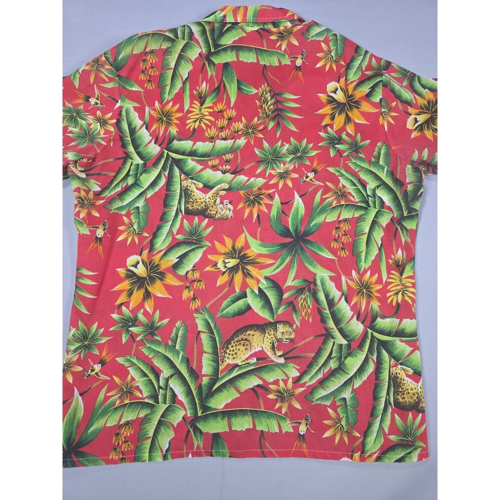 Red Cheetah Print Button Down Men Shirt‎ Large Animal Short Sleeve Oceanaire - Picture 6 of 7